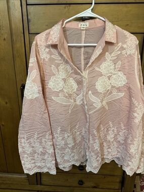 POL Pink Floral Embroidered Button-Up Shirt